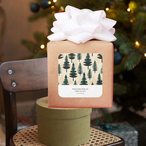 Evergreen Vintage Pine in Dark Green and Beige  Square Sticker