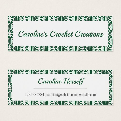 Evergreen White Crochet Lace Pattern Business Card