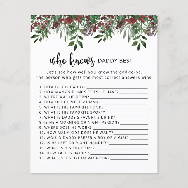 Evergreen Who knows daddy best game (Front)