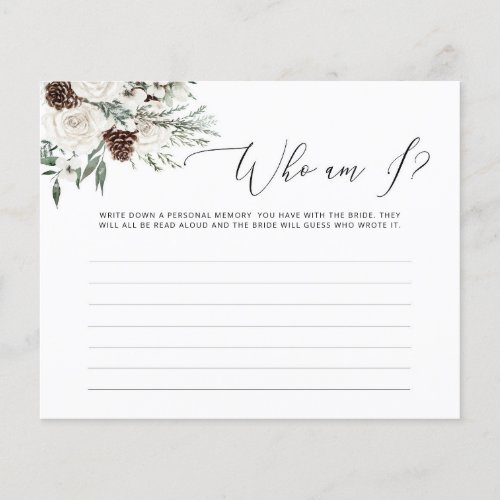 Evergreen whote roses Who am I bridal shower game