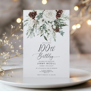 Evergreen winter 100th Birthday celebration Invitation