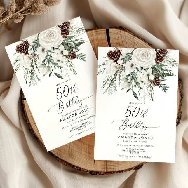 Evergreen winter 50th Birthday celebration Invitation (Creator Uploaded)