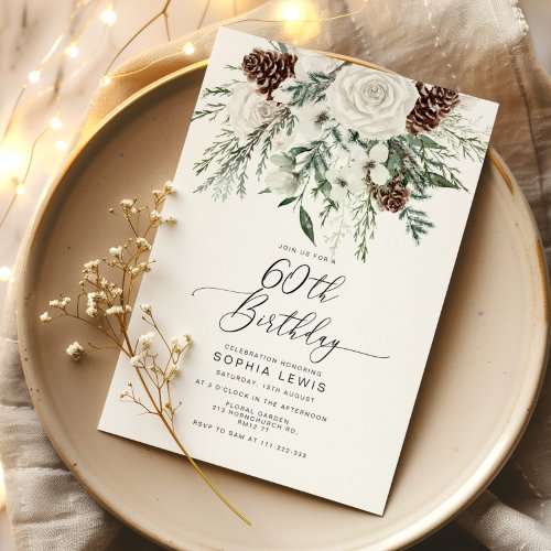 Evergreen winter 60th Birthday celebration Invitation