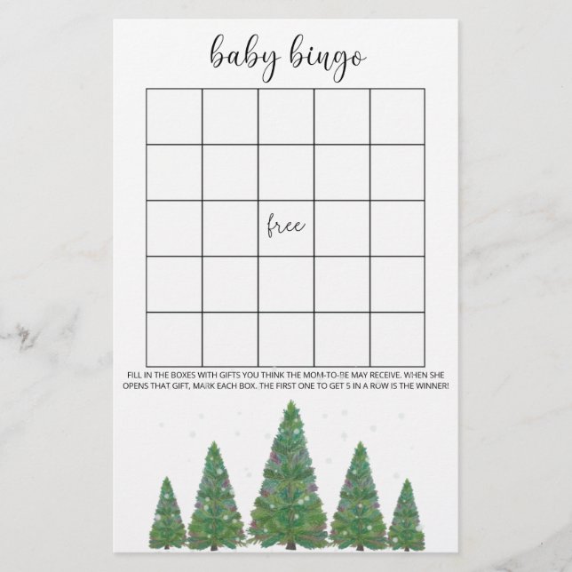 Evergreen winter baby bingo game (Front)