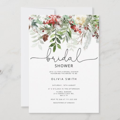 Evergreen winter bridal shower invitation | Zazzle