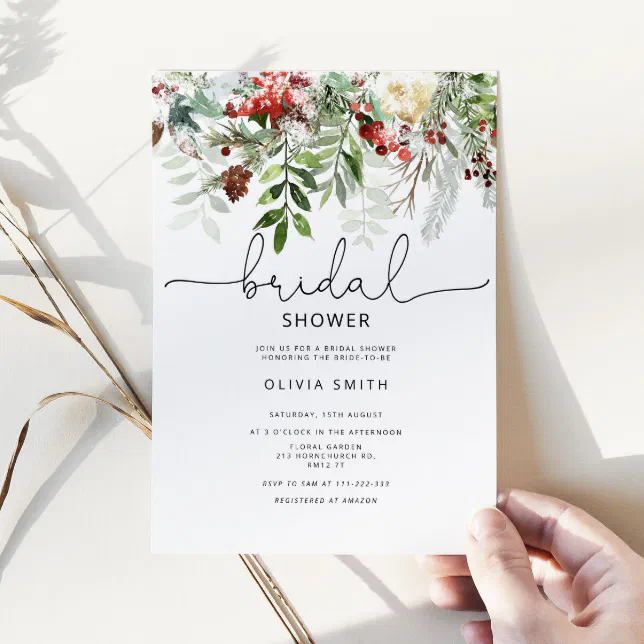 Evergreen winter bridal shower invitation | Zazzle