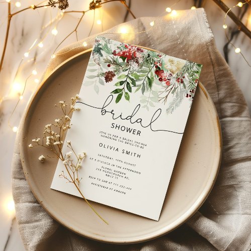 Evergreen winter bridal shower invitation