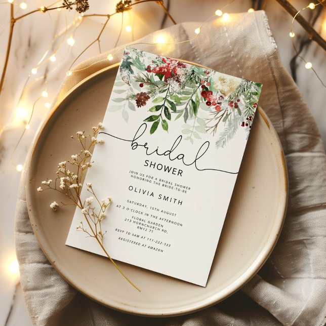 Evergreen winter bridal shower invitation (Creator Uploaded)