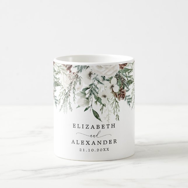 Evergreen winter Christmas Wedding Coffee Mug (Center)