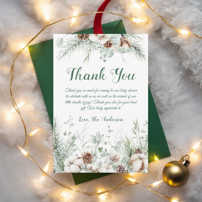 Evergreen winter elegant baby shower thank you (Creator Uploaded)
