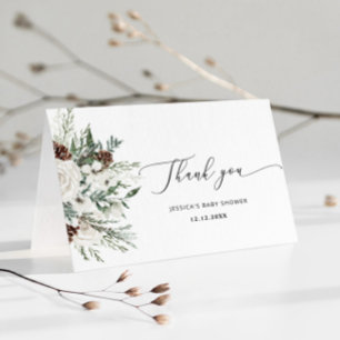 Evergreen winter elegant baby shower thank you card