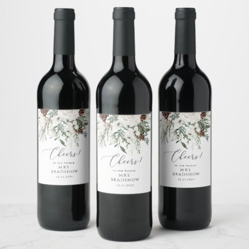 Evergreen winter elegant bridal shower wine label