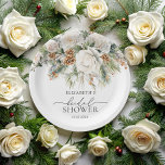 Evergreen Winter Floral Bridal Shower Paper Plates<br><div class="desc">The Evergreen Winter Floral Bridal Shower Paper Plates captures the serene beauty of a winter wonderland, combining delicate florals and natural evergreen elements to create a charming and elegant design. The evergreen foliage represents strength and resilience, while creating a harmonious balance with the florals. Elegant calligraphy enhances the sophistication of...</div>