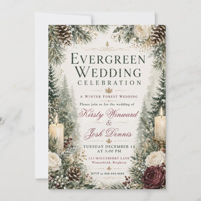 Evergreen Winter Forest Wedding Invitation (Front)