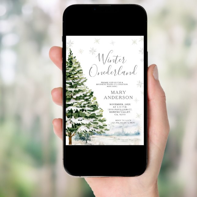 Evergreen Winter Onederland 1st Birthday Invitation (Front Digital)