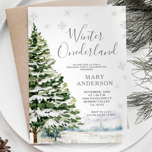 Evergreen Winter Onederland 1st Birthday Invitation