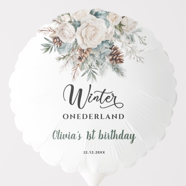 Evergreen Winter Onederland First Birthday Balloon (Front)