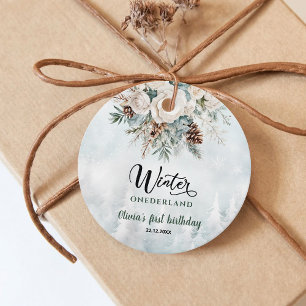 Evergreen Winter Onederland First Birthday Favor Tags