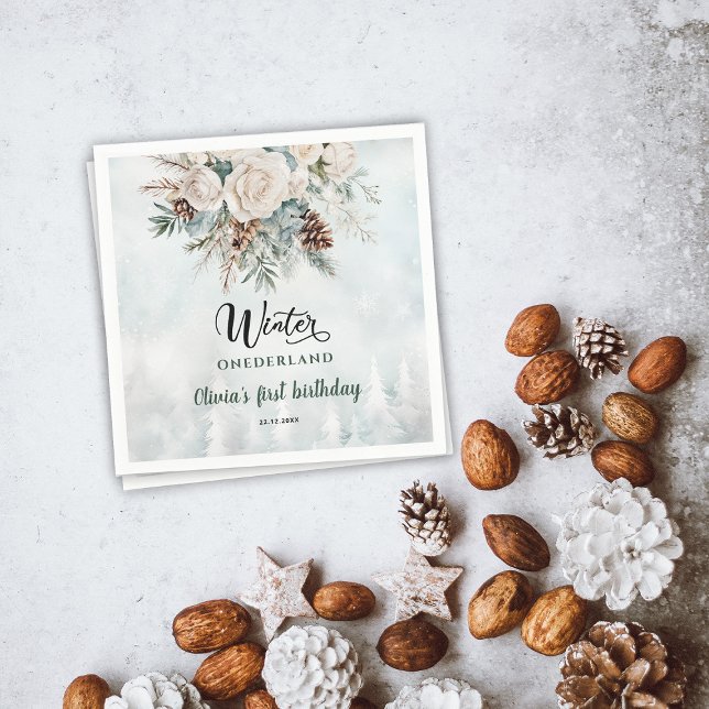 Evergreen Winter Onederland First Birthday Napkins (Creator Uploaded)