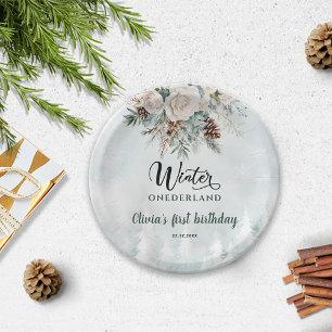 Evergreen Winter Onederland First Birthday Paper Plates