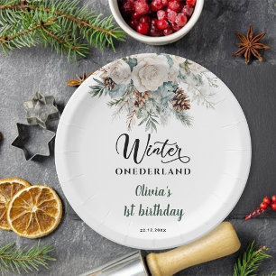 Evergreen Winter Onederland First Birthday Paper Plates