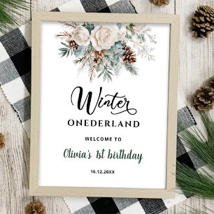 Evergreen Winter Onederland First Birthday Poster