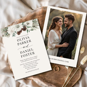 Evergreen Winter Photo Rustic Elegant Wedding Invitation