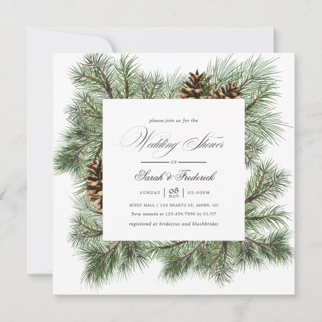 Evergreen Winter Pines Holiday Wedding Shower Invitation (Front)