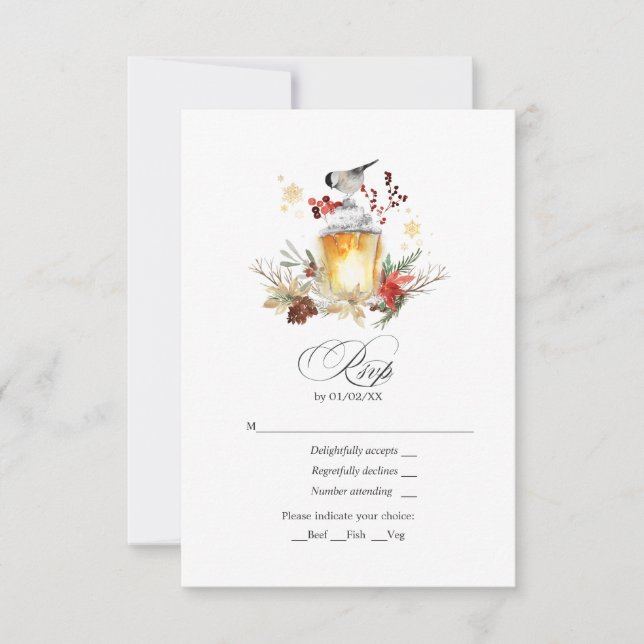 Evergreen Winter Wonderland Pine and Spruce RSVP Card (Front)