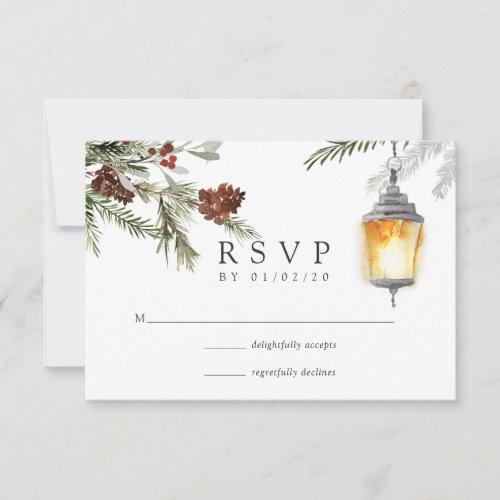 Evergreen _ Wintertide Woodland Christmas Wedding RSVP Card