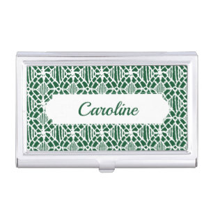 Evergreen With White Crochet Lace Pattern Business Card Case