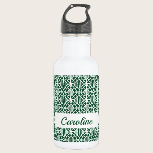 Evergreen With White Crochet Lace Pattern Stainless Steel Water Bottle