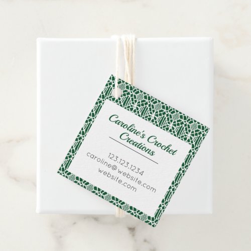 Evergreen With White Crochet Lace Pattern Tag