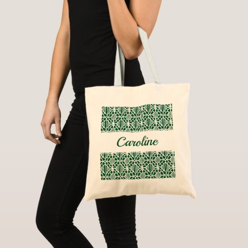 Evergreen With White Crochet Lace Pattern Tote Bag