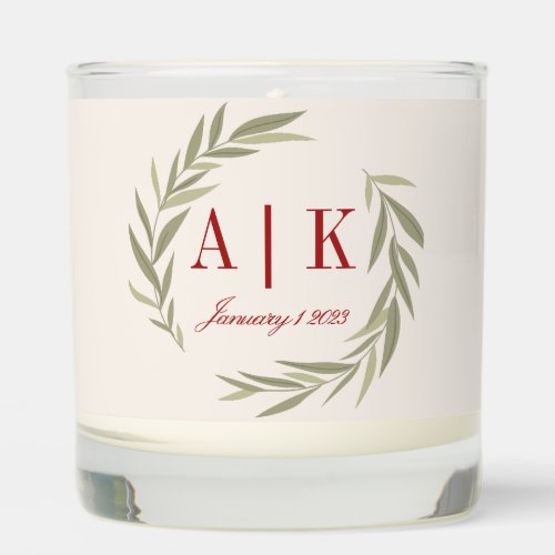 Evergreen Wreath Holiday Wedding Monogram Scented Candle
