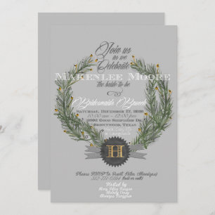 Evergreen Wreath w/Monogram Invitation