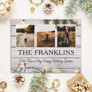 Evergreens and Rustic Wood Christmas Photo Postcard