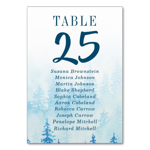 Evergreens in the Fog Forest Blue Guest Names Table Number