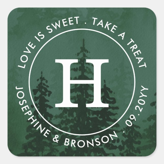Evergreens in the Fog Forest Dark Green Favor  Square Sticker (Front)