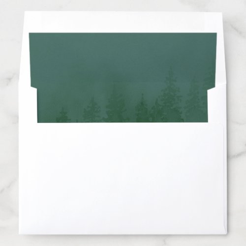 Evergreens in the Fog Forest Dark Green Watercolor Envelope Liner