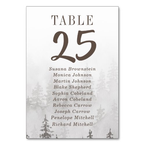 Evergreens in the Fog Forest Gray Guest Names Table Number