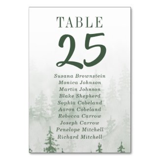 Evergreens in the Fog Forest Green Guest Names Table Number