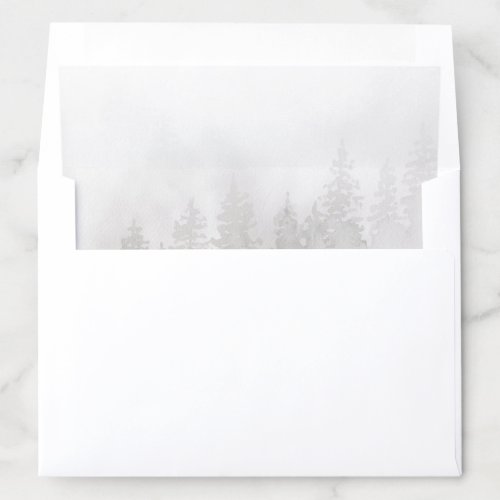 Evergreens in the Fog Forest in Gray Watercolor Envelope Liner