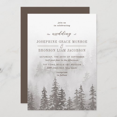 Evergreens in the Fog Forest in Gray Wedding Invitation