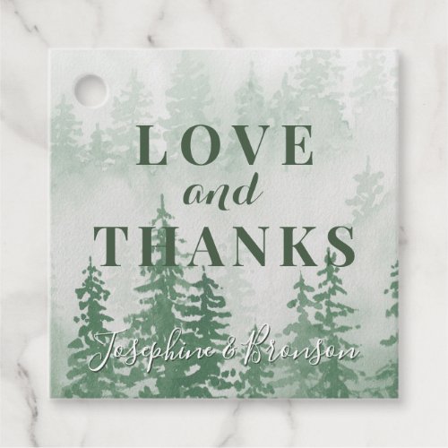 Evergreens in the Fog Forest in Green Thank You Favor Tags