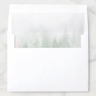 Evergreens in the Fog Forest in Green Watercolor Envelope Liner