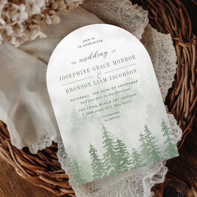 Evergreens in the Fog Forest in Green Wedding arch Invitation (Creator Uploaded)
