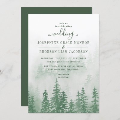 Evergreens in the Fog Forest in Green Wedding Invitation
