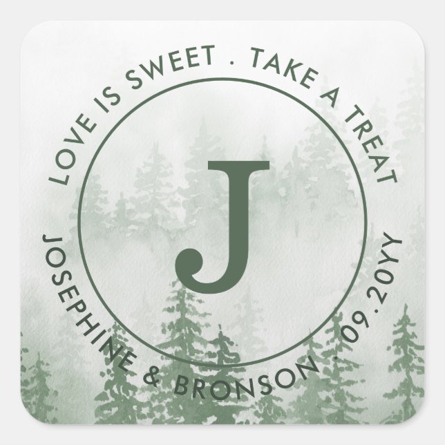 Evergreens in the Fog Forest Mountain Favor Square Sticker (Front)