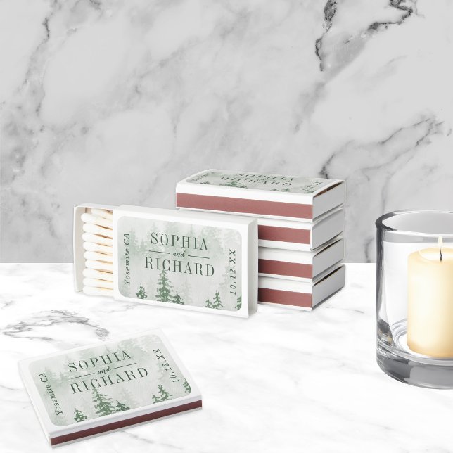 Evergreens in the Fog Forest Wedding Favor Matchboxes (Creator Uploaded)